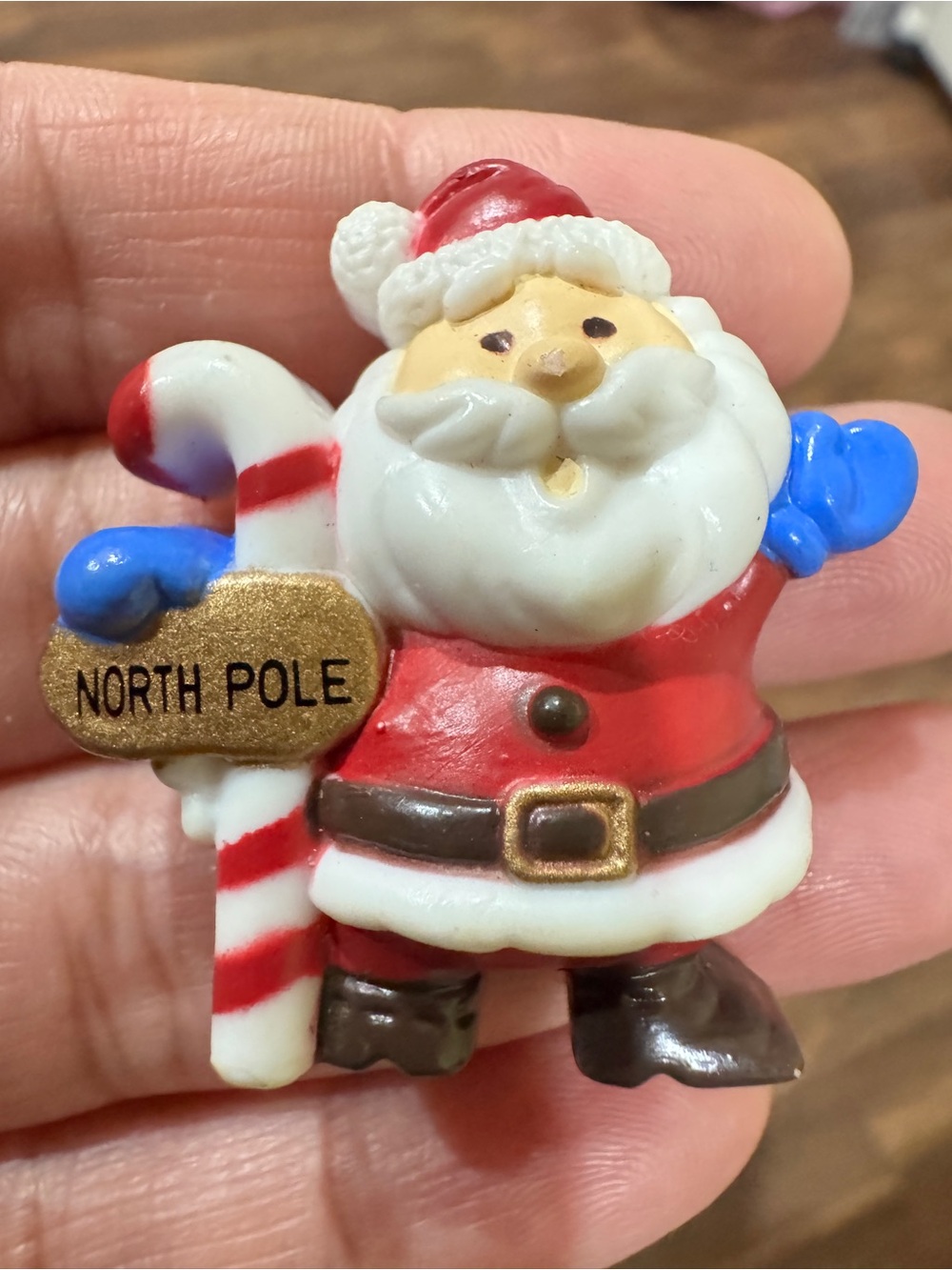 Santa Claus Christmas brooch- Red, White, Blue, Gold Accents